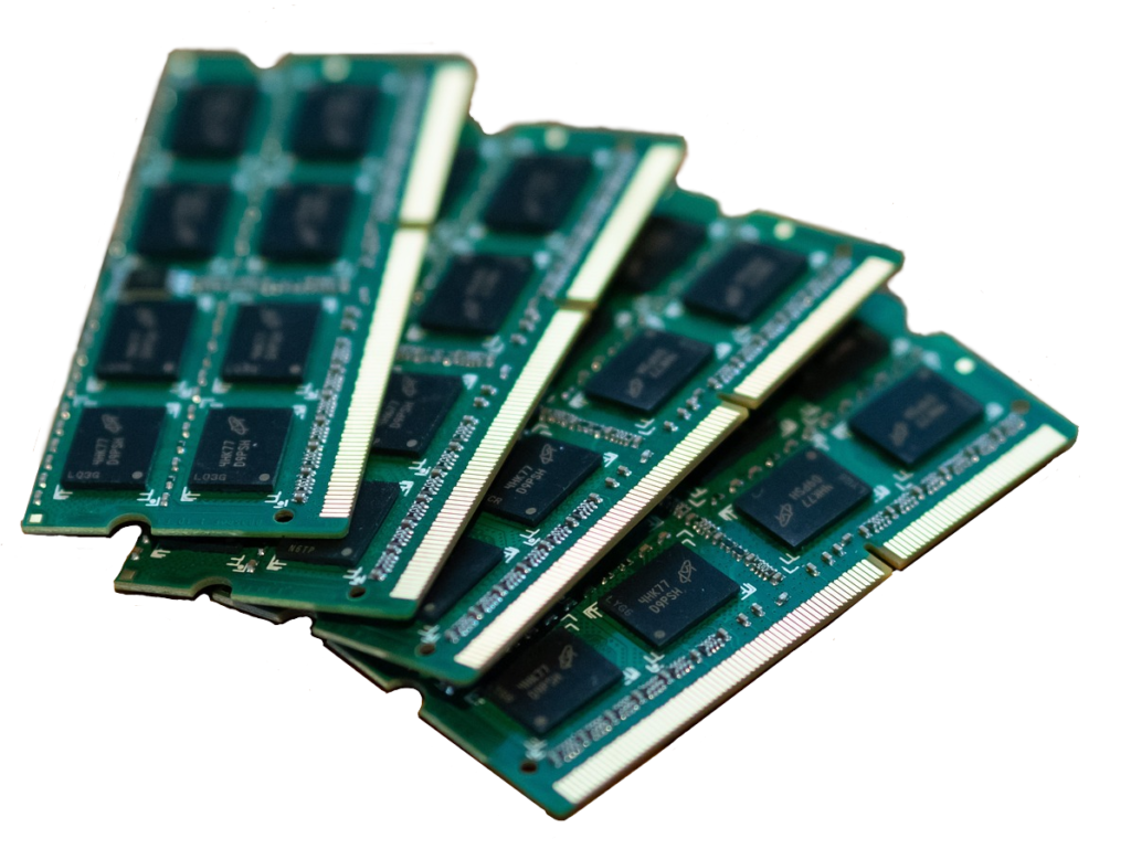 a photograph of memory cards holdiing RAM chips